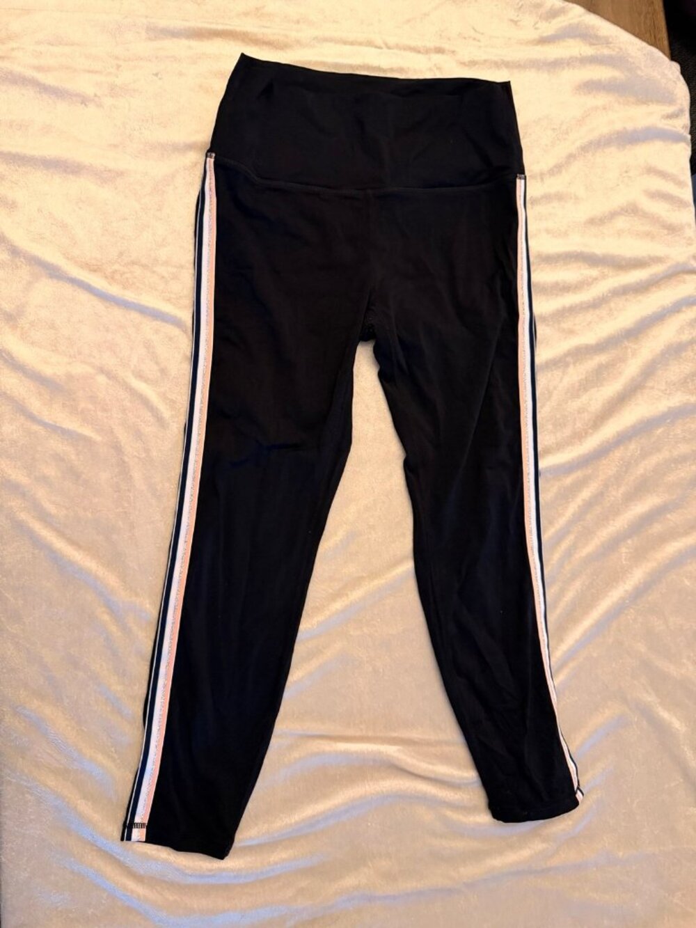 Zyia active black leggings with stripe detailing, size 8-10